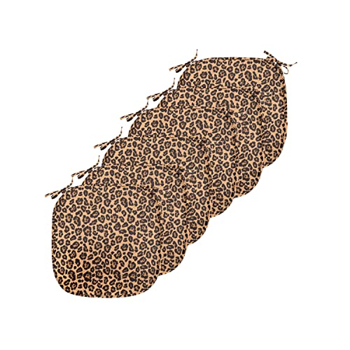 ABAKUHAUS Leopard-Druck Polster für Esszimmerstühle, Orange Exotische Afrikanische, Dekoratives wasserfestes Kissen mit Riemen für Küchensitze, 40 cm x 40 cm-6er Pack, Orange Schwarz von ABAKUHAUS