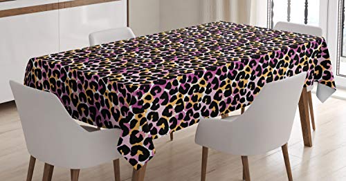 ABAKUHAUS Leopard-Druck Tischdecke, Wilde Exotic Animal, Druck mit Klaren Farben ohne Verblassen Waschbar für innen oder Außen Bereich, 140 x 170 cm, Schwarz Lila von ABAKUHAUS