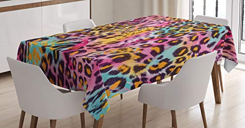 ABAKUHAUS Leopard-Druck Tischdecke, gesprenkelter Camo, Inn und Outdoor Bereich geeignet Waschbar Druck Klare Farben Kein Verblassen, 140 x 200 cm, Orange Rosa von ABAKUHAUS