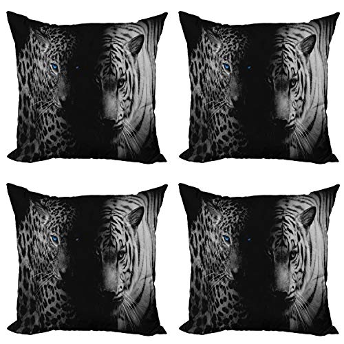 ABAKUHAUS Leopard Dekokissen Kissenbezug 4er Pack, Wilder Leoparden, Modern Accent Doppelseitiger Digitaldruck, 40 x 40 cm, Schwarz Weiß Blau von ABAKUHAUS