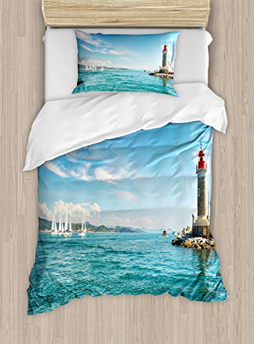 ABAKUHAUS Leuchtturm Bettbezugs Set für Einzelbetten, Sonniger Tag am Meer, Milbensicher Allergiker geeignet mit Kissenbezug, 130 x 200 cm, Mehrfarbig Aqua ABAKUHAUS Leuchtturm Bettbezugs Set für Einzelbetten, Sonniger Tag am Meer, Milbensicher Allergiker geeignet mit Kissenbezug, 130 x 200 cm, Mehrfarbig Aqua von ABAKUHAUS