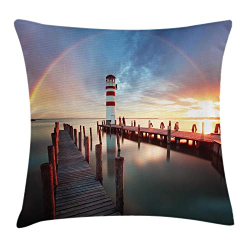 ABAKUHAUS Leuchtturm Kissenbezug, Wolken Sonnenuntergang am Meer, Wasser und Schmutz resistent Waschbar Beidseitiger Druck mit Reißverschluß, 50 x 50 cm, Tan Rot ABAKUHAUS Leuchtturm Kissenbezug, Wolken Sonnenuntergang am Meer, Wasser und Schmutz resistent Waschbar Beidseitiger Druck mit Reißverschluß, 50 x 50 cm, Tan Rot von ABAKUHAUS