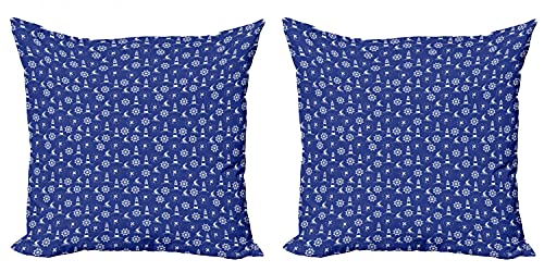 ABAKUHAUS Leuchtturm Kissenbezug Set (2Stück), Maritime Silhouetten, doppelseitiges Digitaldruckdekor mit Reißverschluss, 40 cm, Violett Blau Weiß von ABAKUHAUS