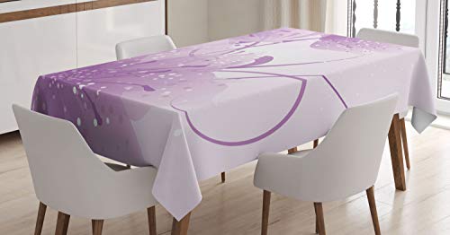 ABAKUHAUS Lila Tischdecke, Vector Blumen Schmetterling, Pflegeleicht Waschbar Schmutzabweisend und mit Klaren Farben Hochwertiger Druck, 140 x 170 cm, Violett und Weiß von ABAKUHAUS
