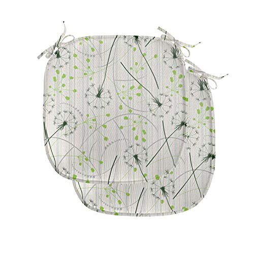 ABAKUHAUS Löwenzahn Polster für Esszimmerstühle, Blowball Blumenmotiv, Dekoratives wasserfestes Kissen mit Riemen für Küchensitze, 40 cm x 40 cm-2er Pack, Apfelgrüner Smaragd von ABAKUHAUS