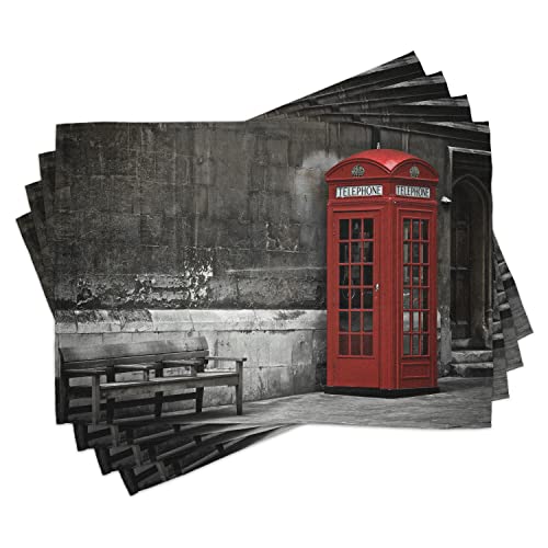 ABAKUHAUS London Platzmatten, Berühmte Stadt Zeichen, Waschbare Stoff Esszimmer Küche Tischdekorations Digitaldruck, Grau Rot von ABAKUHAUS