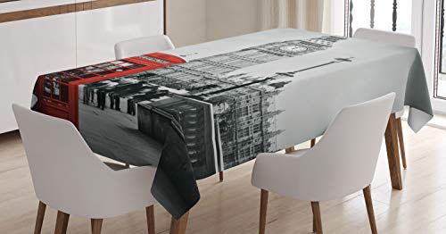 ABAKUHAUS London Tischdecke, Telefonzelle Big Ben, Personalisierter Druck mit Klaren Farben Waschbar Wasserfest kein Verblassen, 140 x 170 cm, Grau Rot von ABAKUHAUS