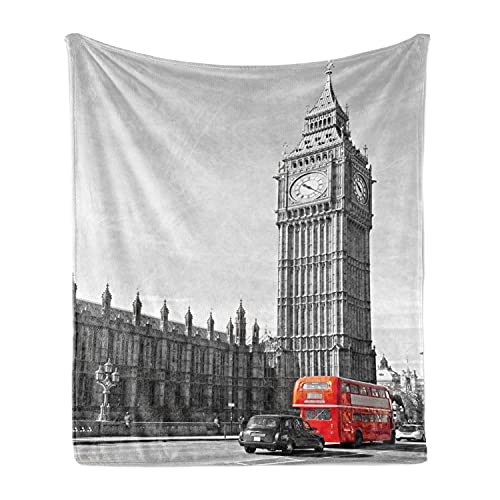 ABAKUHAUS London Weiche Kuscheldecke Sofadecke, Hauptstadt von England Touristen, Gemütlicher Plüsch für den Innen- und Außenbereich, 125 x 175 cm, Pale Grau Vermilion Grau von ABAKUHAUS