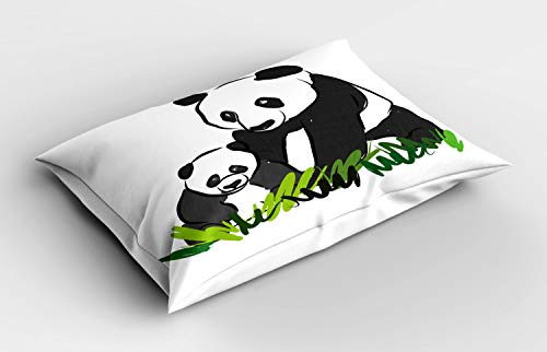 ABAKUHAUS Lustiger Bär Kissenbezug, Panda Bear Family Bambu, Dekorativer Standard King Size Gedruckter Kissenbezug, 80 x 40 cm, Dunkelgrau Weiß von ABAKUHAUS