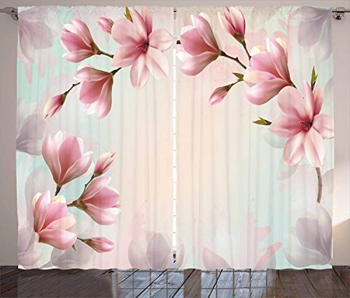 ABAKUHAUS Magnolie Rustikaler Vorhang, Double Exposure Effect, Wohnzimmer Universalband Gardinen mit Schlaufen und Haken, 280 x 245 cm, Dunkle Koralle von ABAKUHAUS