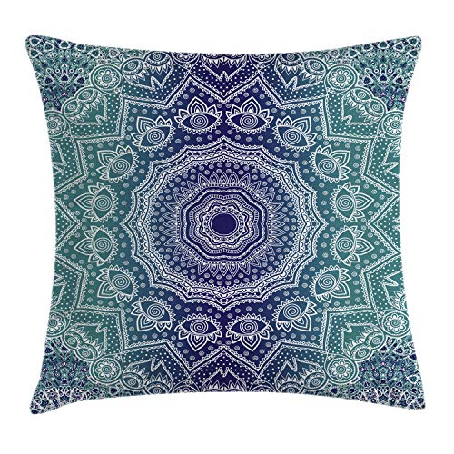 ABAKUHAUS Mandala Kissenbezug, Ombre Tribe, mit Reißverschluss Waschbar Beidseitiger Digitaldruck Klare Farben Hochwertige Stoff, 40 x 40 cm, Teal Lila von ABAKUHAUS