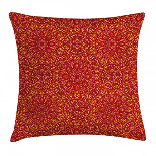 ABAKUHAUS Mandala Kissenbezug, orientalisch, Wasser und Schmutz resistent Stoff Digital Druck Für den Innen oder Außen Bereich, 40 x 40 cm, Lila Senf orange von ABAKUHAUS