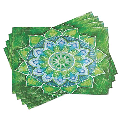 ABAKUHAUS Mandala Platzmatten, Grand Mandala mit Blatt Formen Symbol der Natur und Zen-Thema Green Boho Style Print, Tiscjdeco aus Farbfesten Stoff für das Esszimmer und Küch, Grün Blau von ABAKUHAUS