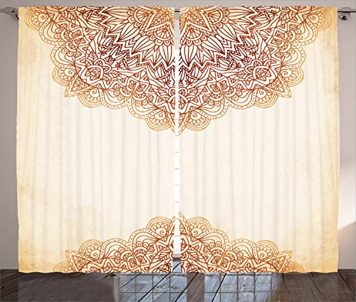 ABAKUHAUS Mandala Rustikaler Gardine, Oriental Klassiker, Schlafzimmer Kräuselband Vorhang mit Schlaufen und Haken, 280 x 245 cm, Blasser Senf von ABAKUHAUS
