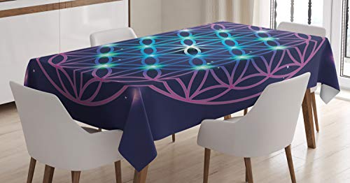 ABAKUHAUS Mandala Tischdecke, Ombre Blume des Lebens, Personalisierter Druck mit Klaren Farben Waschbar Wasserfest kein Verblassen, 140 x 240 cm, Indigo von ABAKUHAUS