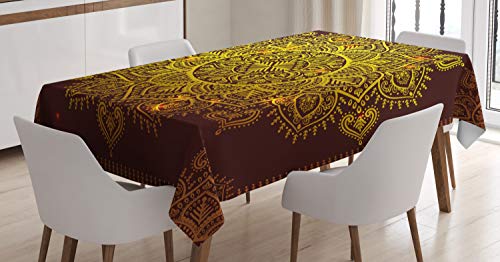 ABAKUHAUS Mandala Tischdecke, Oriental Snowflake Art, Inn und Outdoor Bereich geeignet Waschbar Druck Klare farben Kein Verblassen, 140 x 170 cm, Braun Gelb von ABAKUHAUS