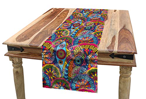 ABAKUHAUS Mandala Tischläufer, abstrakte Motive, Esszimmer Küche Rechteckiger Dekorativer Tischläufer, 40 x 180 cm, Magenta Gelb von ABAKUHAUS