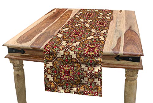 ABAKUHAUS Mandala Tischläufer, Flora Blätter, Esszimmer Küche Rechteckiger Dekorativer Tischläufer, 40 x 180 cm, Orange von ABAKUHAUS