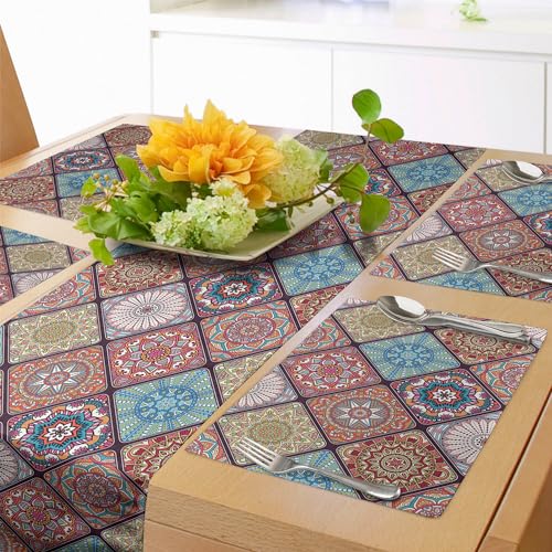ABAKUHAUS Mandala Tischläufer & 4 Stück Tischsets, Buntes Mosaik-Fliesen-Muster mit abstrakten ethnischen ethnischen Elementen Türkische Kultur, Tischdeko-Set, 180 x 40 cm, Lachs Aqua ABAKUHAUS Mandala Tischläufer & 4 Stück Tischsets, Buntes Mosaik-Fliesen-Muster mit abstrakten ethnischen ethnischen Elementen Türkische Kultur, Tischdeko-Set, 180 x 40 cm, Lachs Aqua von ABAKUHAUS