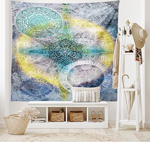 ABAKUHAUS Mandala Wandteppich und Tagesdecke, Geometry Element, aus Weiches Mikrofaser Stoff Wand Dekoration Für Schlafzimmer, 230 x 140 cm, Blau Weiß von ABAKUHAUS