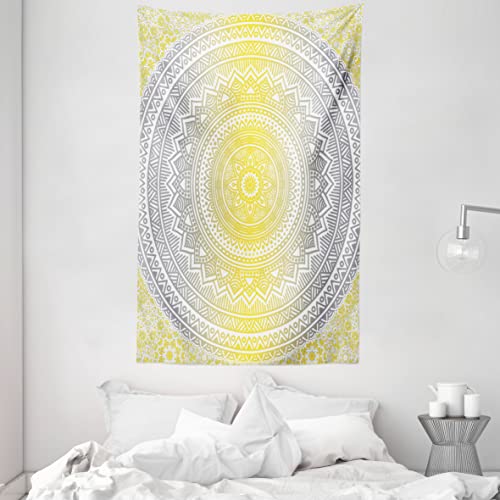 ABAKUHAUS Mandala Wandteppich und Tagesdecke, Pale Farbige Ombre aus Weiches Mikrofaser Stoff Waschbar ohne Verblassen Digitaldruck, 140 x 230 cm, Grau Gelb von ABAKUHAUS