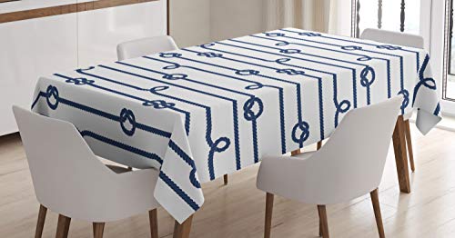 ABAKUHAUS Marine Tischdecke, Sea Marine Seemannsknoten, Inn und Outdoor Bereich geeignet Waschbar Druck Klare Farben Kein Verblassen, 140 x 240 cm, Marineblau und Weiß von ABAKUHAUS