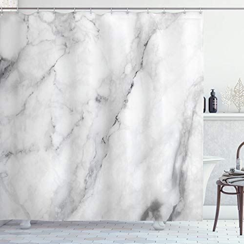 ABAKUHAUS Marmor Duschvorhang, Granit Oberfläche Motiv, Stoffliches Gewebe Badezimmerdekorationsset mit Haken, 175 x 220 cm, Grau Staub Weiß von ABAKUHAUS