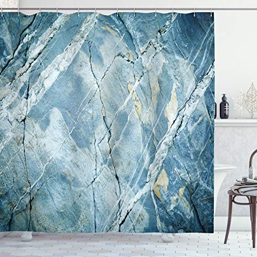 ABAKUHAUS Marmor Duschvorhang, Granit-Stein, Stoffliches Gewebe Badezimmerdekorationsset mit Haken, 175 x 220 cm, Blassblau Grau von ABAKUHAUS