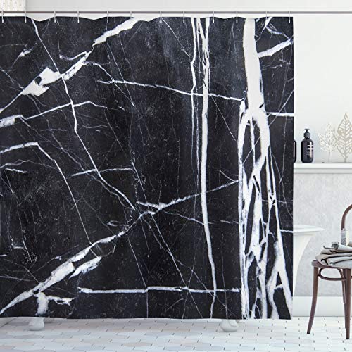 ABAKUHAUS Marmor Duschvorhang, Grunge Naturstein, Stoffliches Gewebe Badezimmerdekorationsset mit Haken, 175 x 220 cm, Weiß Grau von ABAKUHAUS