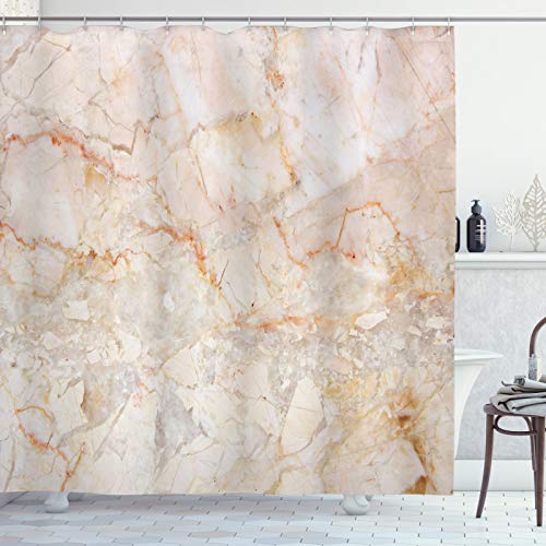ABAKUHAUS Marmor Duschvorhang, Mine Frakturen Stains, Stoffliches Gewebe Badezimmerdekorationsset mit Haken, 175 x 180 cm, Orange Sand Braun von ABAKUHAUS
