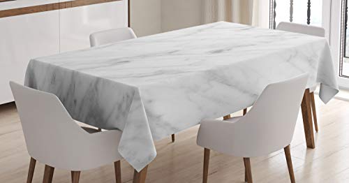 ABAKUHAUS Marmor Tischdecke, Carrara Organic Tile, Personalisierter Druck Klare Farben ohne Verblassen Waschbar für Außen Bereich, 140 x 240 cm, Weiß Grau von ABAKUHAUS