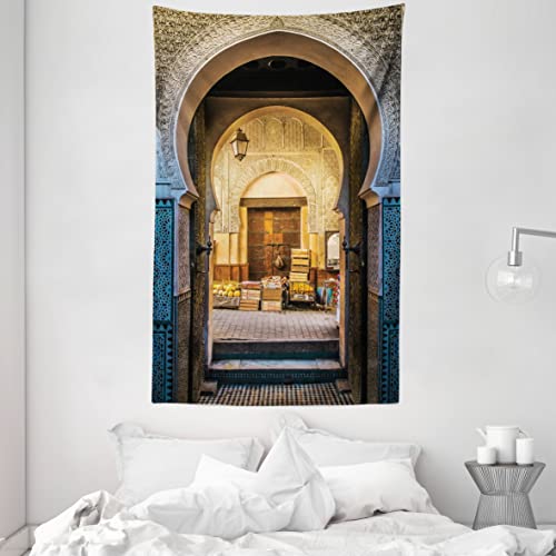 ABAKUHAUS Marokkanisch Wandteppich und Tagesdecke, Altes marokkanisches Motiv aus Weiches Mikrofaser Stoff Waschbar ohne Verblassen Digitaldruck, 140 x 230 cm, Blue beige von ABAKUHAUS