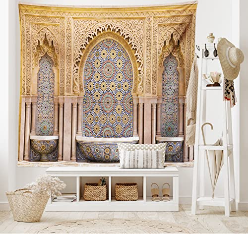 ABAKUHAUS Marokkanisch Wandteppich und Tagesdecke, Rabat Hassan Tower, aus Weiches Mikrofaser Stoff Wand Dekoration Für Schlafzimmer, 150 x 110 cm, Apricot Blassbraun von ABAKUHAUS