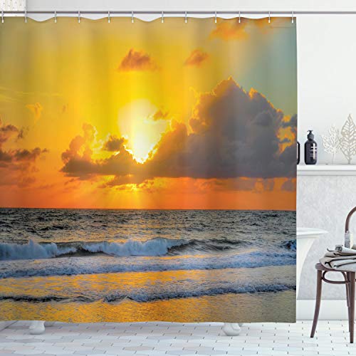 ABAKUHAUS Meer Duschvorhang, Sunset Beach in Brasilien Stadt, Stoffliches Gewebe Badezimmerdekorationsset mit Haken, 175 x 180 cm, Orange Grau von ABAKUHAUS