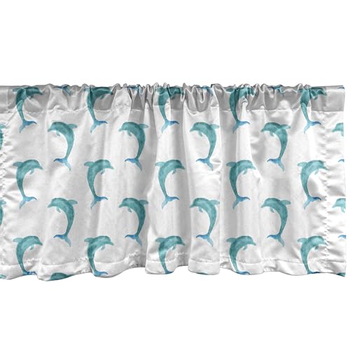 Abakuhaus Meerestiere Fenster Volant, Jumping Dolphin Säugetiere, Vorhang Volant für Küche Schlafzimmer Dekor mit Stangentasche, 137 cm X 45 cm, Aqua Weiß von Abakuhaus