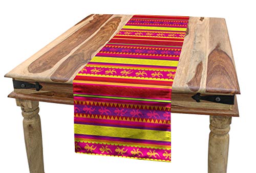 ABAKUHAUS Mexikaner Tischläufer, Vibrant Lizard Folklore, Esszimmer Küche Rechteckiger Dekorativer Tischläufer, 40 x 180 cm, Gelb Magenta von ABAKUHAUS