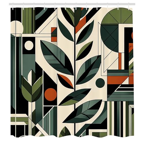 ABAKUHAUS Mid Century Modern Duschvorhang, Abstraktes Design von futuristischem Boho Dschungel und geometrischen Blättern, Stoffliches Gewebe mit Haken, 175 x 180 cm, Blasses Resedagrün Grau ABAKUHAUS Mid Century Modern Duschvorhang, Abstraktes Design von futuristischem Boho Dschungel und geometrischen Blättern, Stoffliches Gewebe mit Haken, 175 x 180 cm, Blasses Resedagrün Grau von ABAKUHAUS