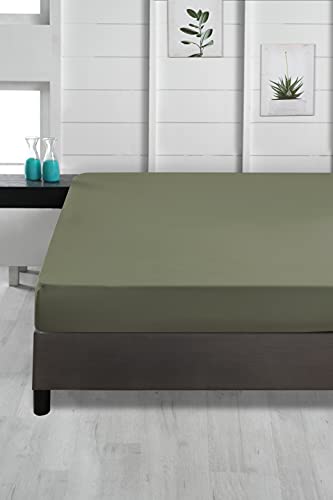 ABAKUHAUS Mikrofaser Spannbetttuch, 100% Mikrofaser, superweiches, einfarbiges, elastisches Bettlaken Umweltfreundliche Matratze mit tiefer Tasche Akzent Schlafzimmer Dekorativ, 160 x 200 cm, Khaki von ABAKUHAUS