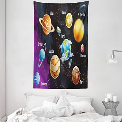 ABAKUHAUS Milchstraße Wandteppich und Tagesdecke, Sonnensystem Planet aus Weiches Mikrofaser Stoff Waschbar ohne Verblassen Digitaldruck, 140 x 230 cm, Schwarz Lila von ABAKUHAUS