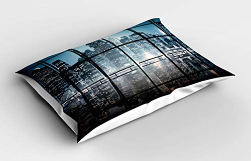 ABAKUHAUS Modern Kissenbezug, New York bei Nacht-Landschaft, Dekorativer Standard King Size Gedruckter Kissenbezug, 80 x 40 cm, Dunkelblau Schwarz von ABAKUHAUS