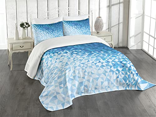 ABAKUHAUS Modern Tagesdecke Set, Digitales Ombre Mosaik, Set mit Kissenbezug Moderne Designs, für Einzelbetten 170 x 220 cm, DunkelBlau und weiß von ABAKUHAUS