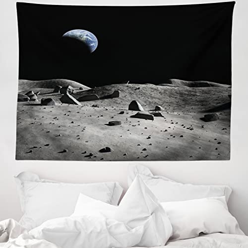 ABAKUHAUS Mond Wandteppich, Erde gesehen vom Mond aus Weiches Mikrofaser Stoff Waschbar ohne Verblassen Digitaldruck, 150 x 110 cm, Schwarz Grau von ABAKUHAUS