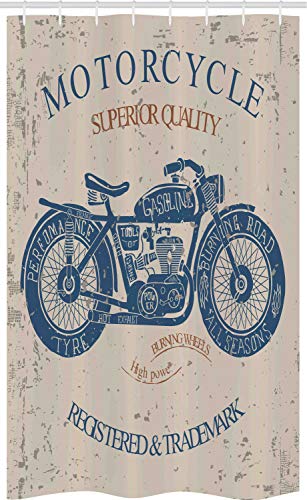 ABAKUHAUS Motorrad Schmaler Duschvorhang, Retro Chopper Reiter, Badezimmer Deko Set aus Stoff mit Haken, 120 x 180 cm, Blaugrau Tan von ABAKUHAUS