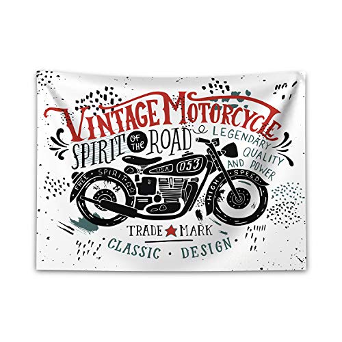 ABAKUHAUS Motorrad Wandteppich, Free Spirit High Speed aus Weiches Mikrofaser Stoff Waschbar ohne Verblassen Digitaldruck, 150 x 110 cm, Schieferblau Zinnoberrot von ABAKUHAUS