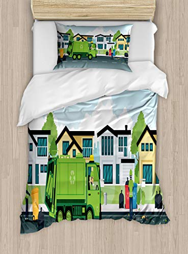 ABAKUHAUS Müllwagen Bettbezugs Set für Einzelbetten, LKW auf der Straße und Männern, Milbensicher Allergiker geeignet mit Kissenbezug, 130 x 200 cm, Grün Mehrfarbig ABAKUHAUS Müllwagen Bettbezugs Set für Einzelbetten, LKW auf der Straße und Männern, Milbensicher Allergiker geeignet mit Kissenbezug, 130 x 200 cm, Grün Mehrfarbig von ABAKUHAUS