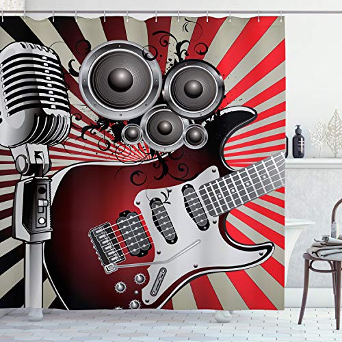 ABAKUHAUS Musik Duschvorhang, Alter Weinlese-Lautsprecher, mit 12 Ringe Set Stielvoll Modern, 175x200 cm, Burgund Beige Grau ABAKUHAUS Musik Duschvorhang, Alter Weinlese-Lautsprecher, mit 12 Ringe Set Stielvoll Modern, 175x200 cm, Burgund Beige Grau von ABAKUHAUS