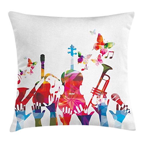 ABAKUHAUS Musik Kissenbezug, Vivid Polygonal Instruments, Dekorativer Kopfkissenhülle mit Beidseitiger Druck, 45 x 45 cm, Mehrfarbig ABAKUHAUS Musik Kissenbezug, Vivid Polygonal Instruments, Dekorativer Kopfkissenhülle mit Beidseitiger Druck, 45 x 45 cm, Mehrfarbig von ABAKUHAUS