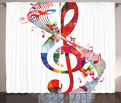ABAKUHAUS Musik Rustikaler Vorhang, Hinweise Rhythm Kunstwerk, Wohnzimmer Universalband Gardinen mit Schlaufen und Haken, 280 x 175 cm, Mehrfarbig Rot von ABAKUHAUS