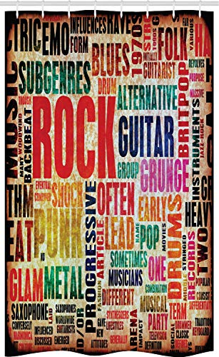 ABAKUHAUS Musik Schmaler Duschvorhang, Rock'n'Roll Gitarre Poster, Badezimmer Deko Set aus Stoff mit Haken, 120 x 180 cm, Blasser Rost Mehrfarbig von ABAKUHAUS