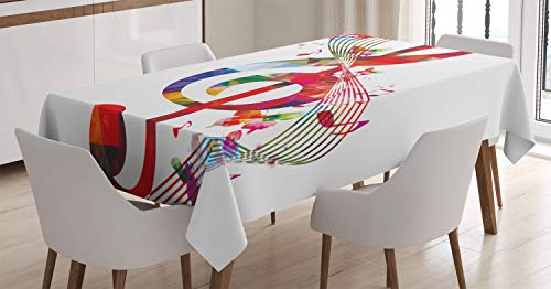 ABAKUHAUS Musik Tischdecke, Hinweise Rhythm Kunstwerk, Schmutzabweisend Pflegeleicht Waschbar Druck Mit Klaren Farben ohne Verblassen, 140 x 170 cm, Weiß Rot von ABAKUHAUS